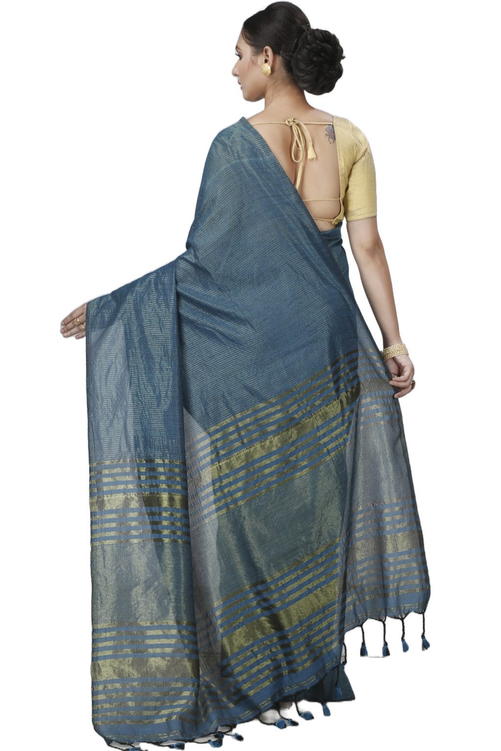 Botel Green Blended Cotton Tama Hand Loom Saree (1205)